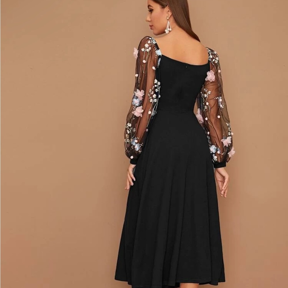 SHEIN 3D Appliques Mesh Lantern Sleeve Dress